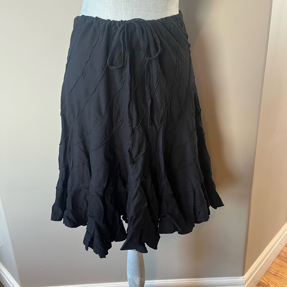 Black Handmade Tie Front Midi Skirt